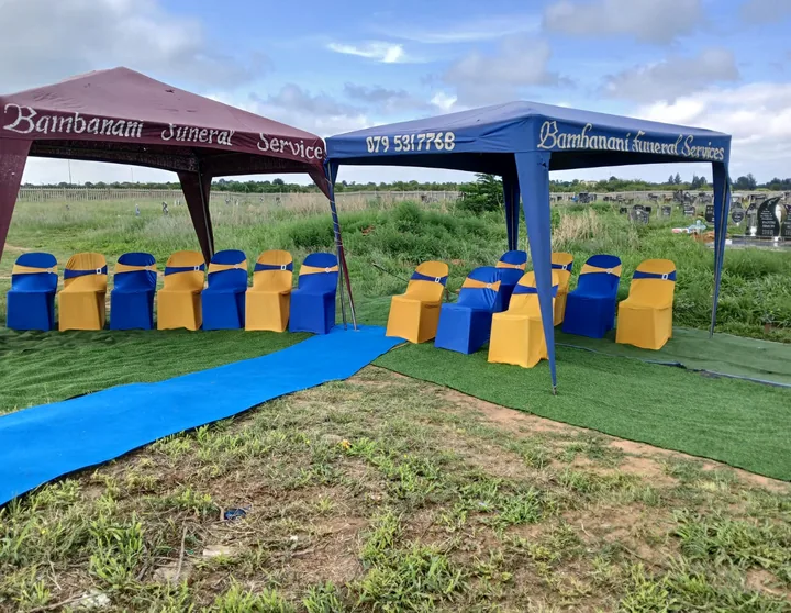 A Bambanani Funeral Services gazebo set up at a graveside
