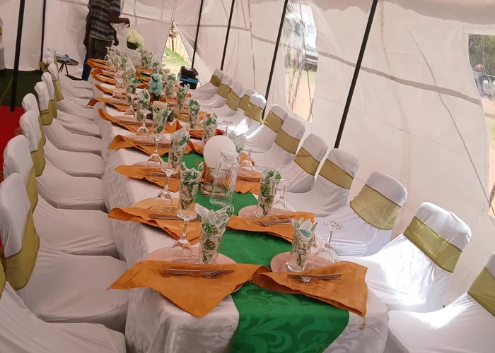 Tables laid for a family gathering after a service
